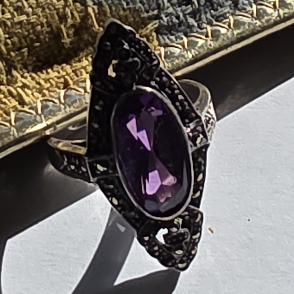 Art Deco Sterling amethyst and marcasite ring